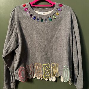 QUEEN OF SPARKLES Gray Sweater with Colorful Accents